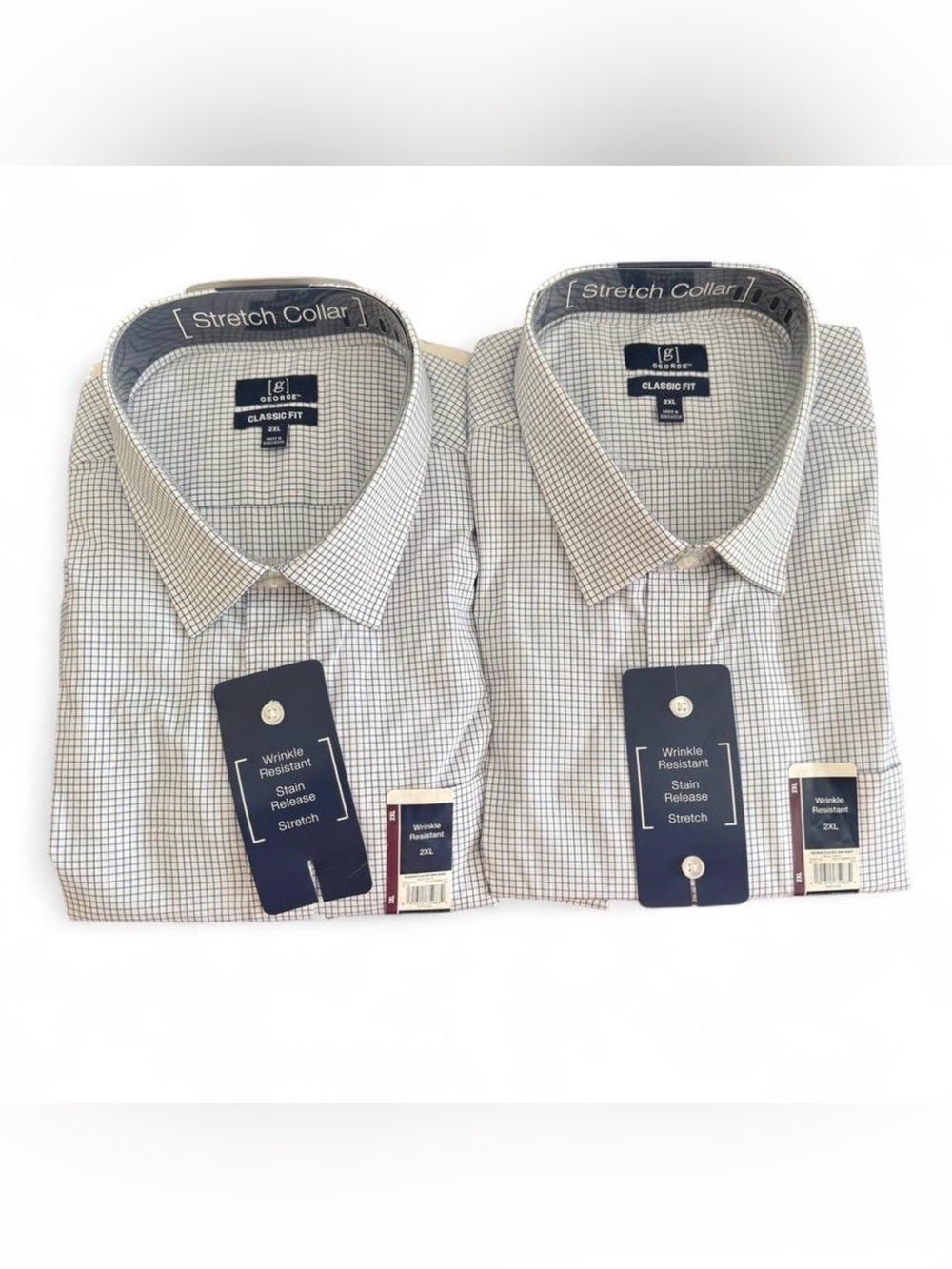George Men’s 2XL Dress Shirt Lot of 2 Blue Mini Check Classic Fit NWT - Picture 8 of 8